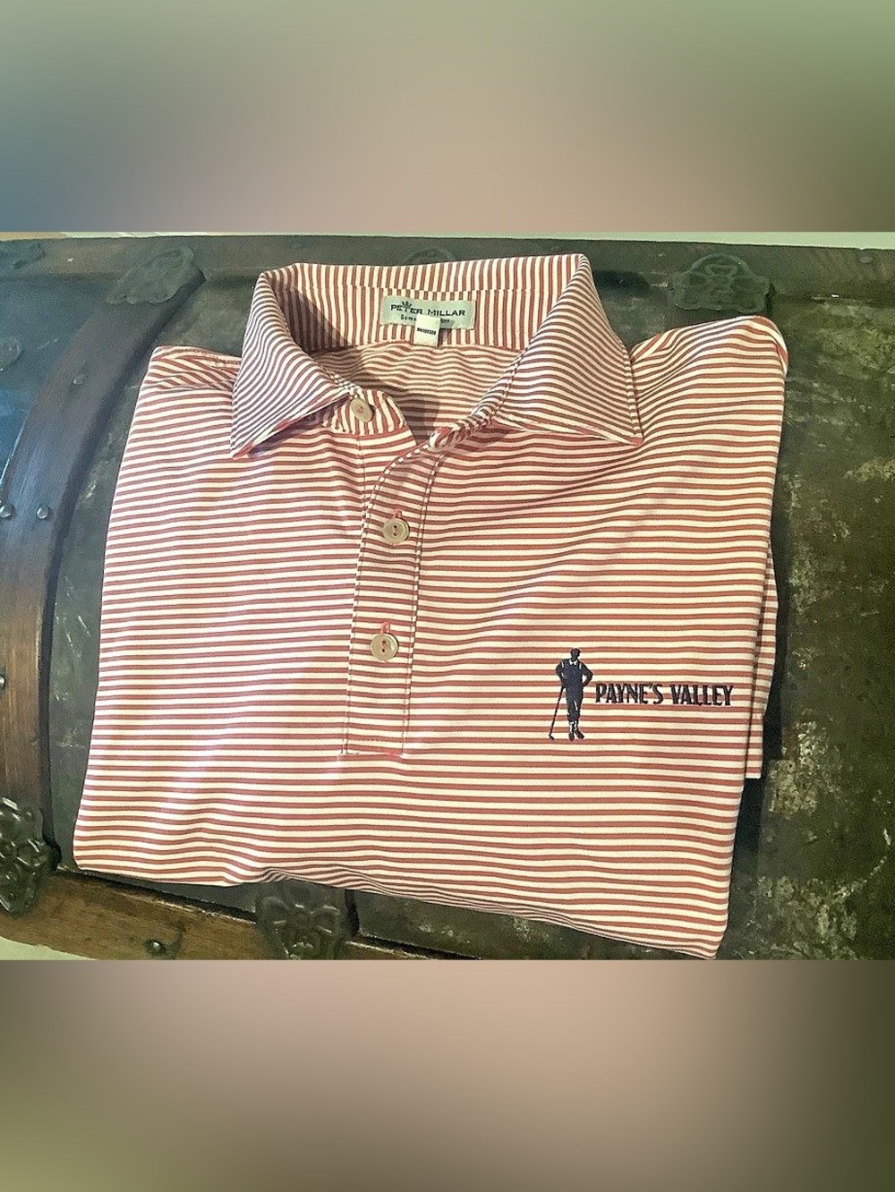 Peter Millar Summer Comfort - Payne's Valley Stripe Polo Red/White - Sz L - EUC